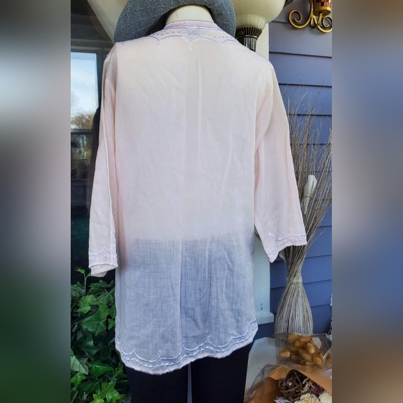 VTG Merlee Crochet Embroideries Floral Traditional Medium Top Blouse Semi-Sheer - Picture 10 of 11